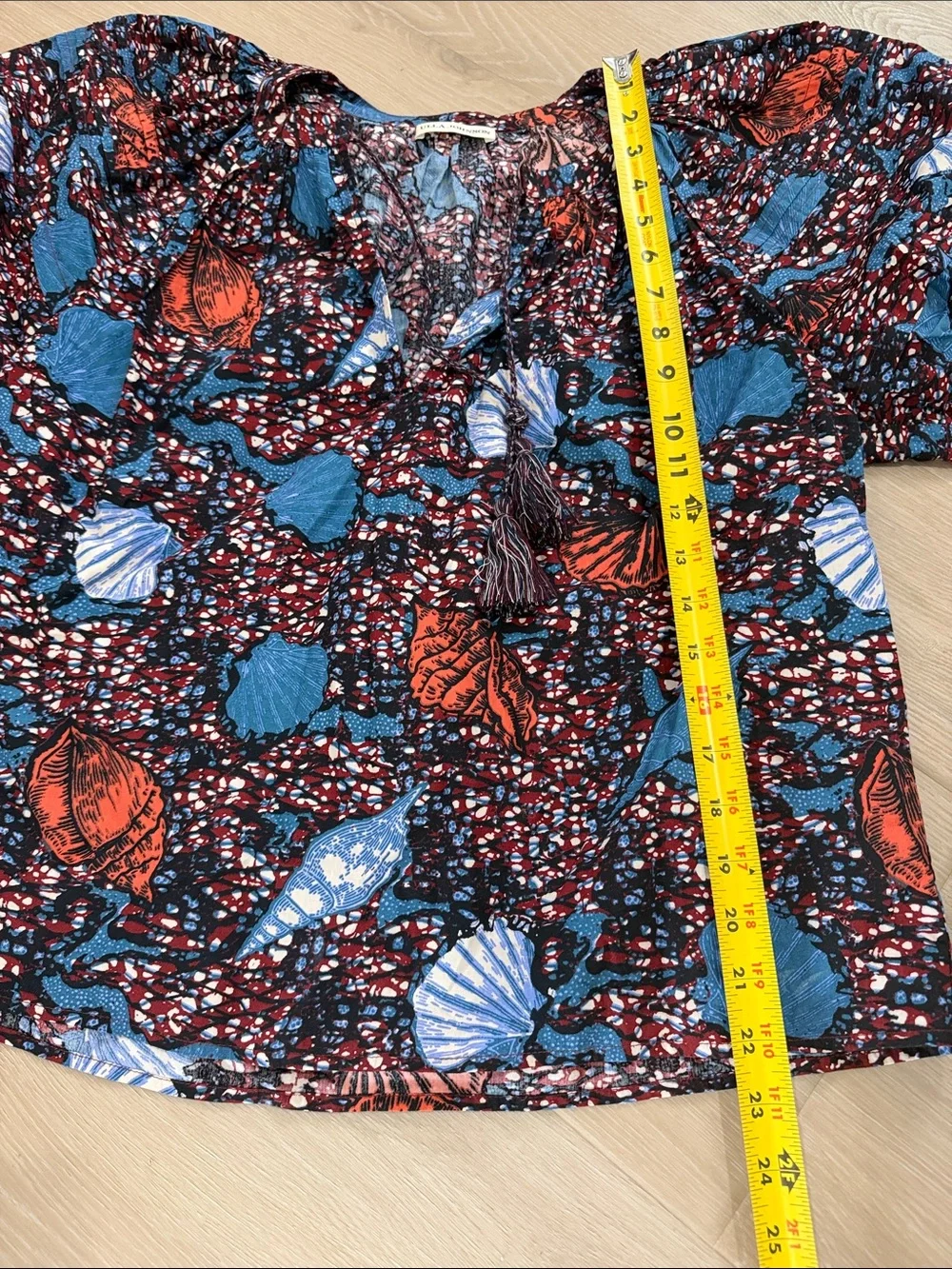 Ulla Johnson Seashell Print Cotton Poplin Puff Sleeve Top Size 6